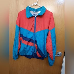 Vintage Santana Nylon Windbreaker Zip Up Jacket Navy Aqua Teal Red Men's Medium